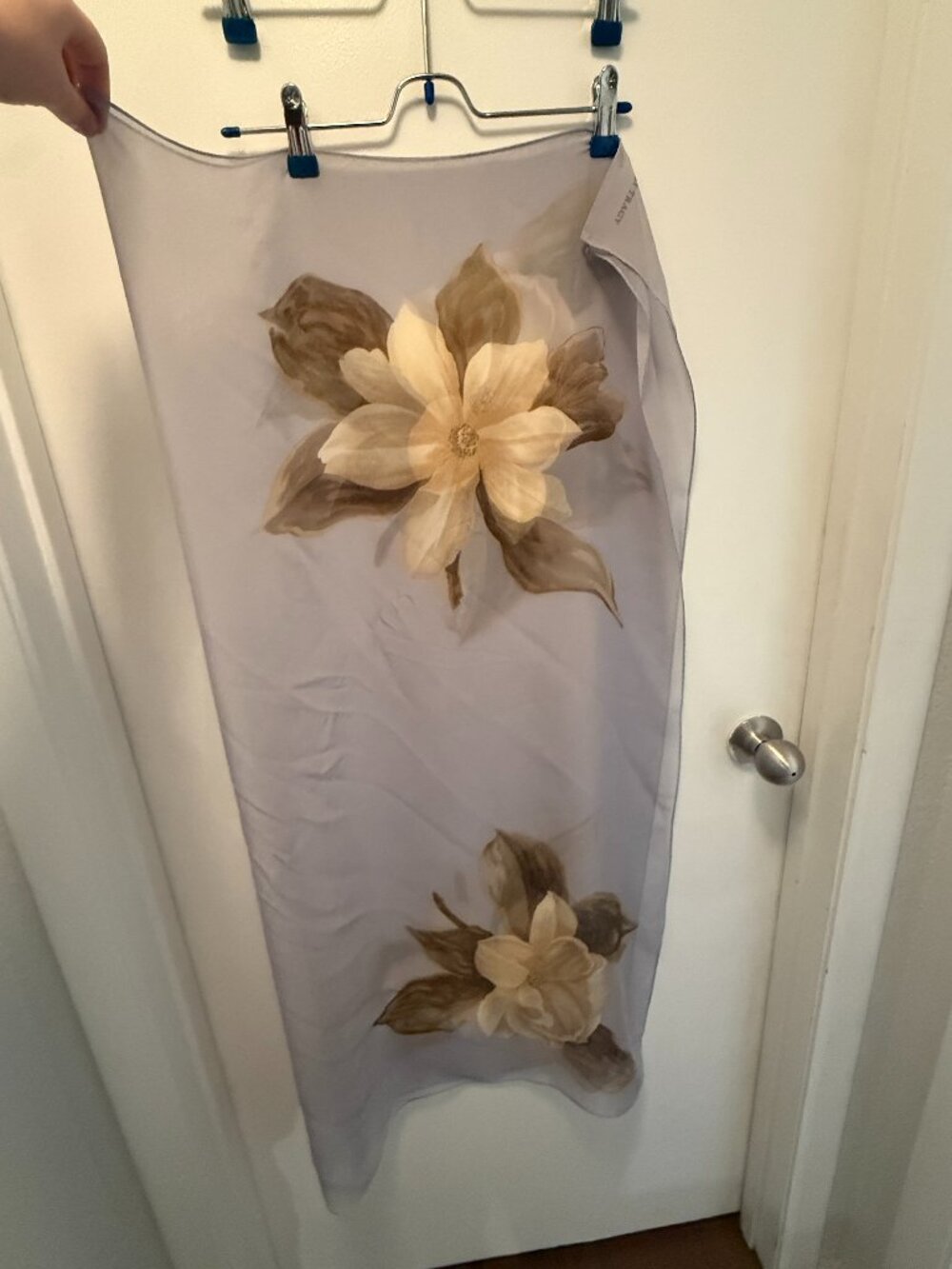 Ellen Tracy Magnolia Silk Chiffon Scarf | Blue Gray Moire Floral | 42x42